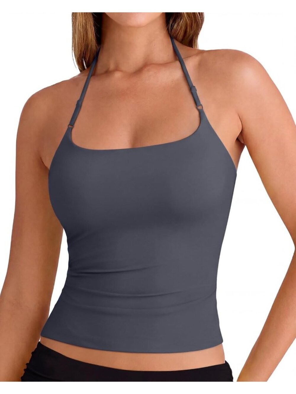 Women's Ash Blue Sleeveless Backless Double Lined Pull On Imported Tank Top